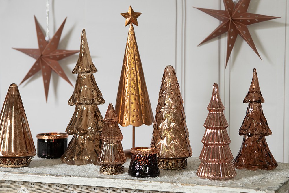 Kerstdecoratie met LED-verlichting Kerstboom Ø 12x24 cm Goudkleurig Bruin Kunststof