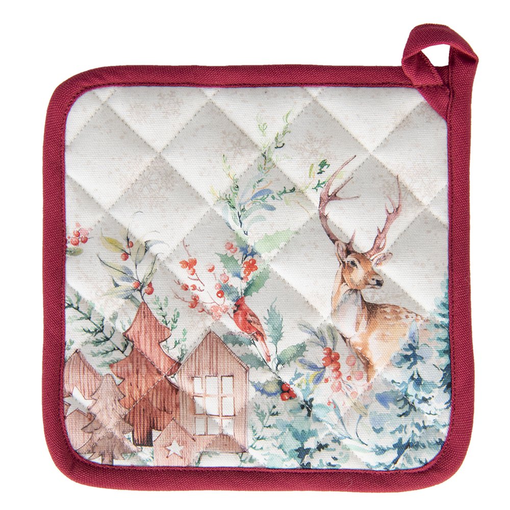 Pannenlap 20x20 cm Wit Rood Katoen Hert Afgiet Pannenlap