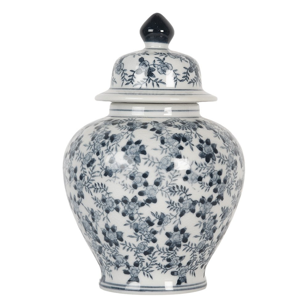 Vaas met Deksel Ø 14x21 cm Wit Blauw Keramiek