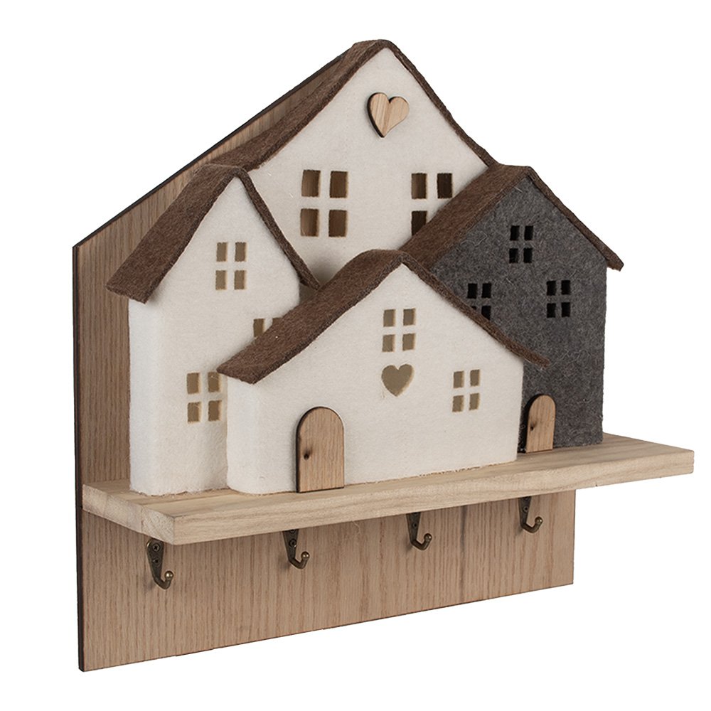Wandkapstok 4 Haken Huis 40x13x40 cm Bruin Wit Hout