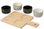J-Line Tapasservies 4 Sets + Bambouschaal In Doos Zwart/Wit