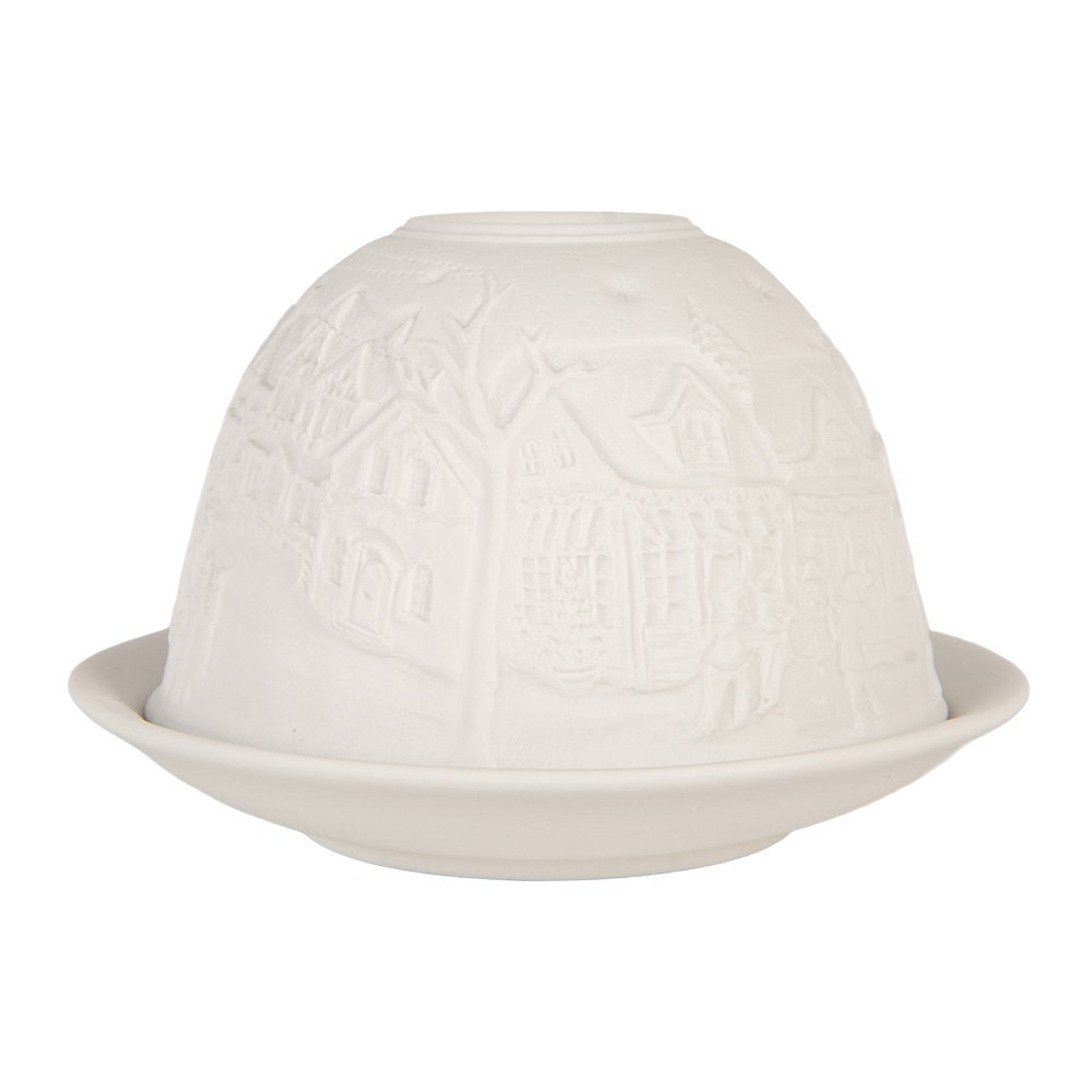 Waxinelichthouder Ø 12x8 cm Wit Porselein Huizen
