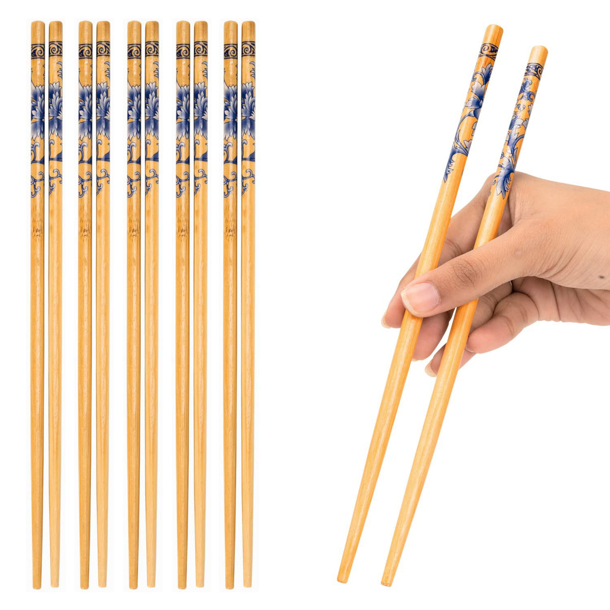 Natuurlijke bamboe eetstokjes – eetstokjes – herbruikbaar – 24 cm, 5 paar