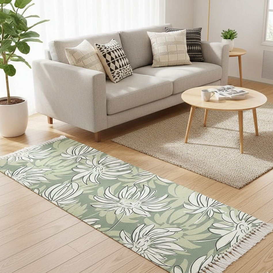 Handgeweven katoenen loper – wasbare bedrukte bloemen – 2x5 voet