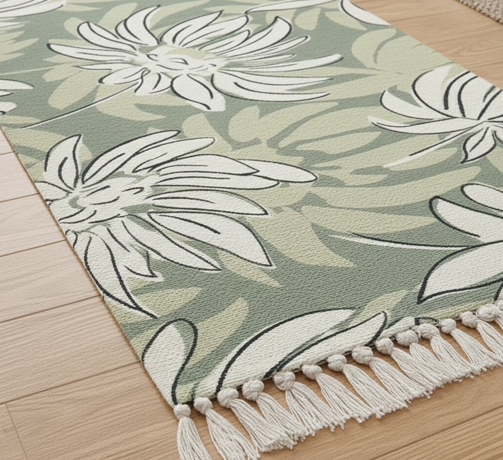 Handgeweven katoenen loper – wasbare bedrukte bloemen – 2x5 voet