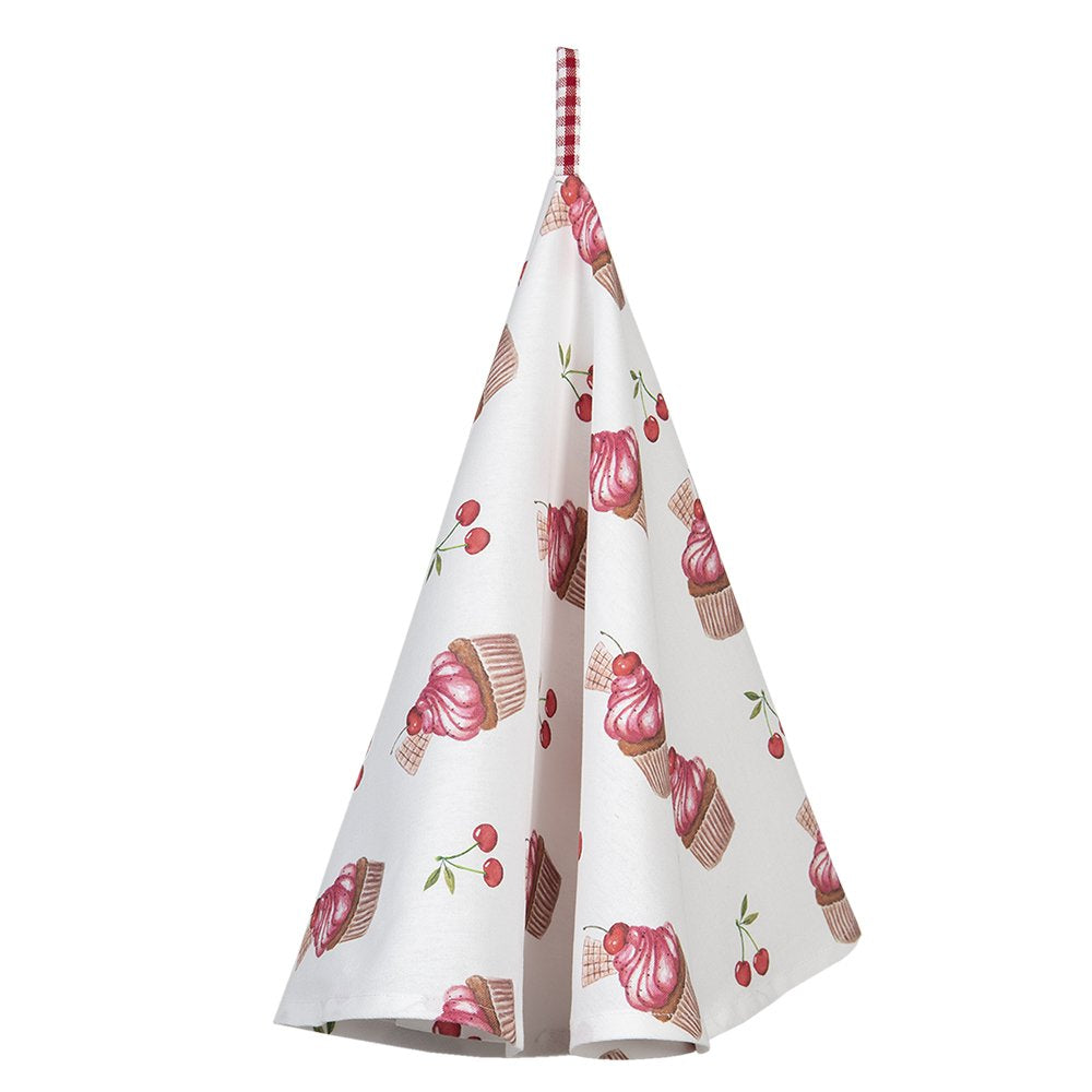 Theedoek Ø 80 cm Rood Wit Katoen Cupcakes Keukenhanddoek