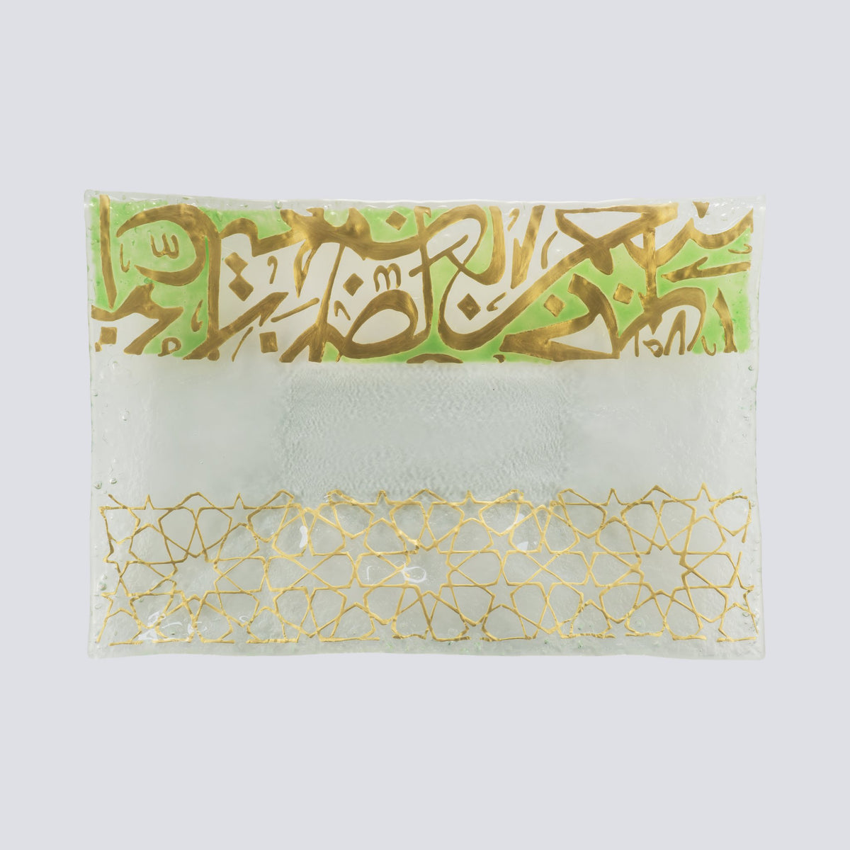 Gouden rechthoek golvende schotel m 42x29 goud en groen