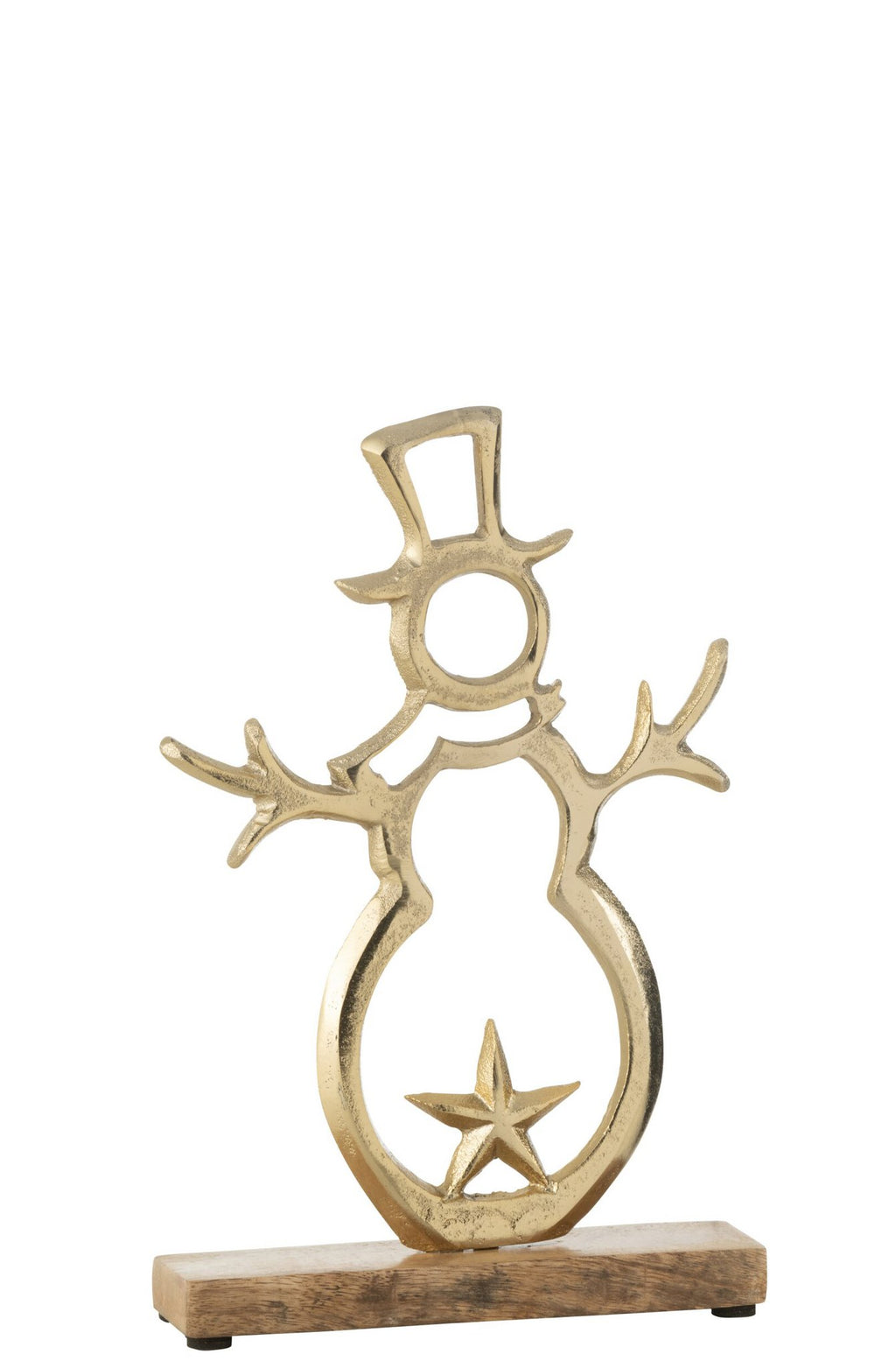 J-Line decoratie Sneeuwman Ster - aluminium/hout - goud - L