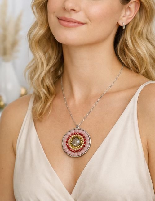 Mandala ketting Rozenkwarts