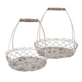 Decoratie Mand Set van 2 Ø39/ Ø30 Wit Bruin Metaal