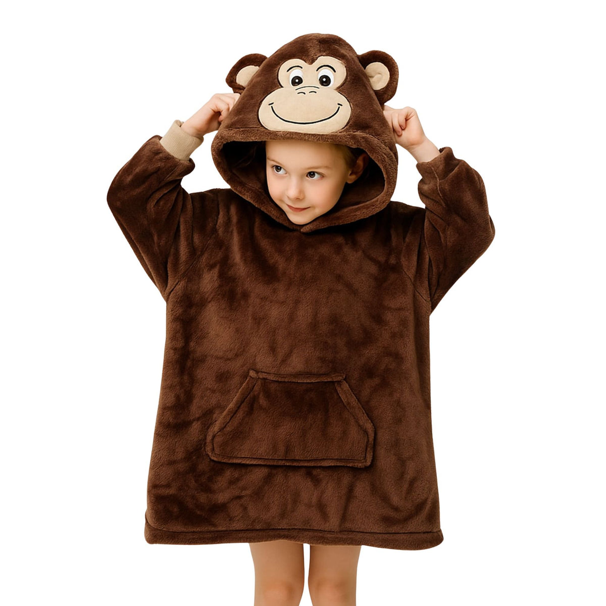 Monkey - Hoodiedeken 45x60 cm - Kids - Patrijs - Bruin