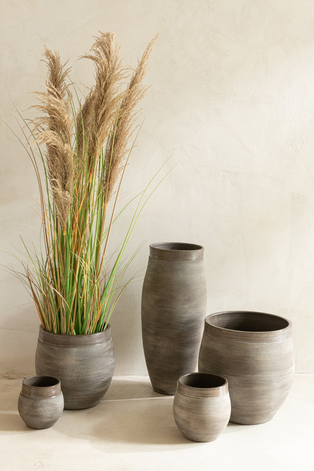 J-Line bloempot Gio - keramiek - bruin - small - Ø 19 cm