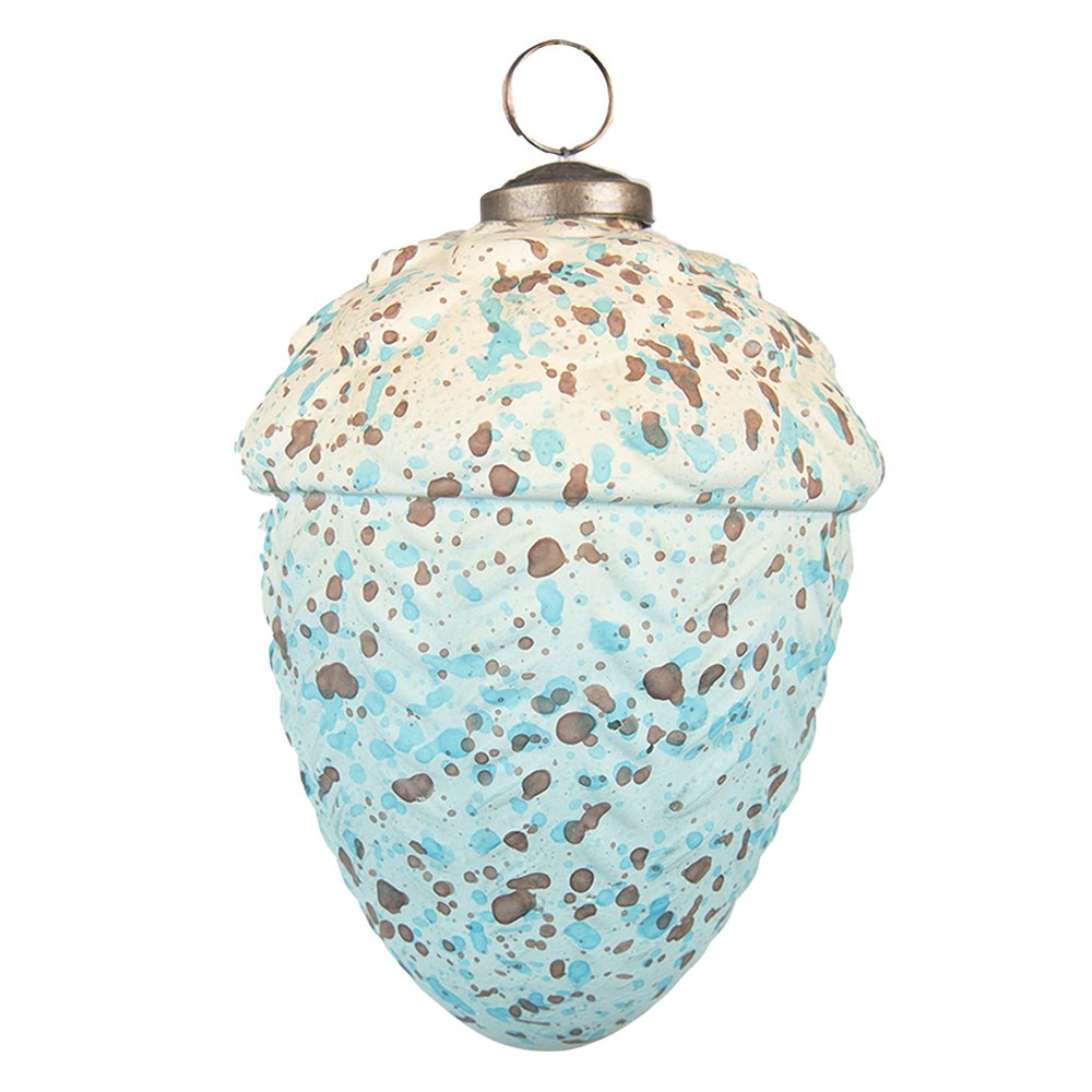 Kerstbal eikel Ø 9 cm turquoise beige glas Kerstdecoratie