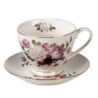 Kop en Schotel 200 ml Wit Porselein Bloemen Servies