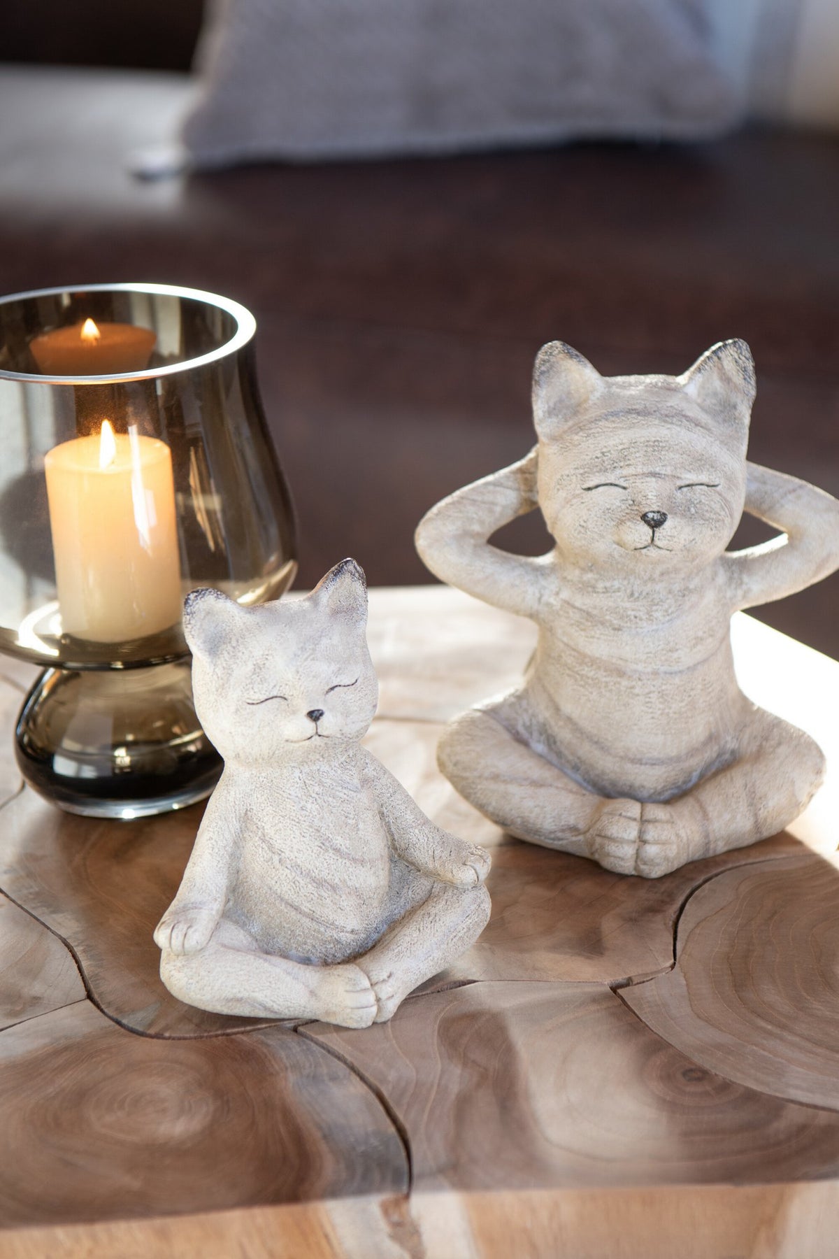 J-Line figuur Kat Yoga - polyresin - naturel - set van 2