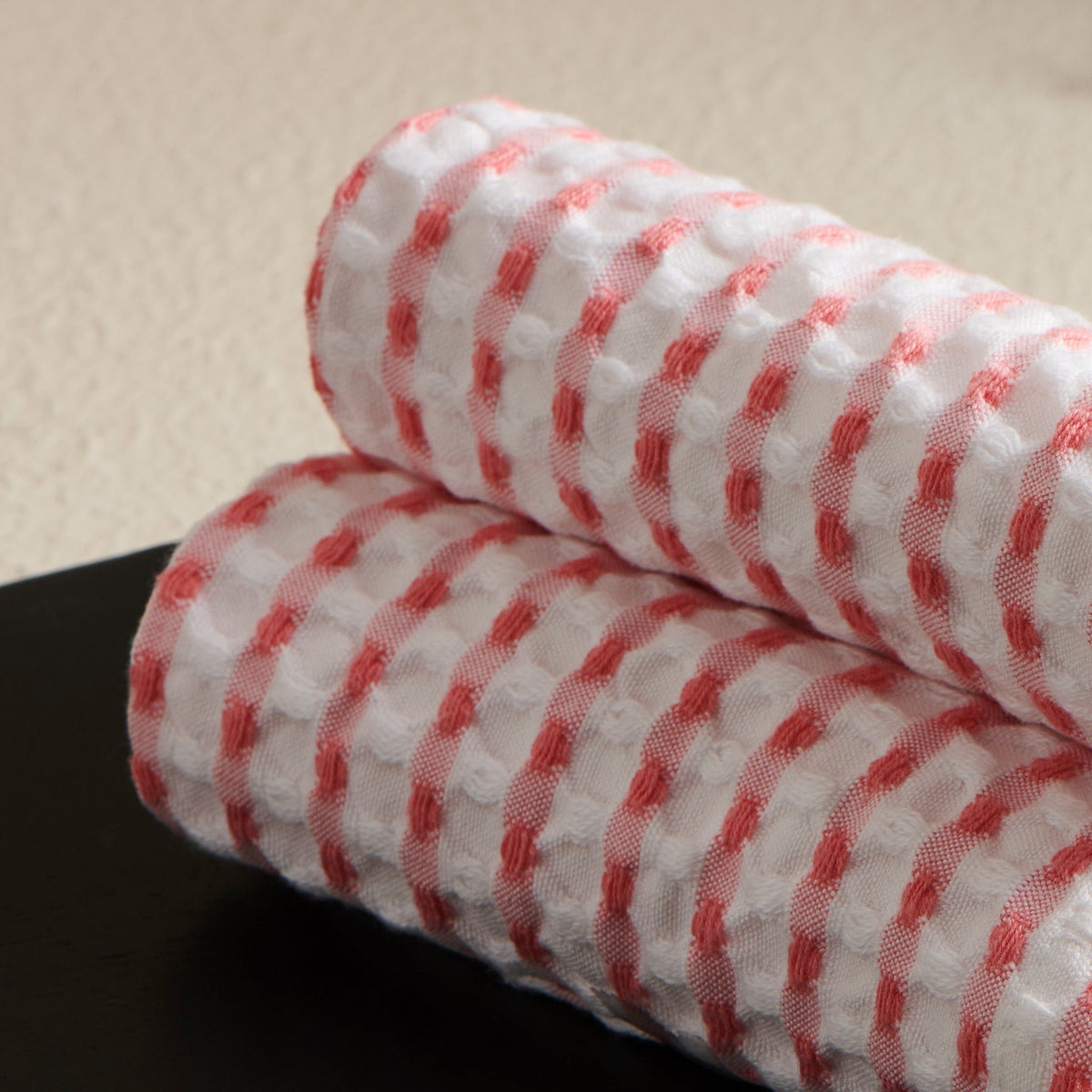 Katoenen wafelhanddoek - Perzik, sneldrogend