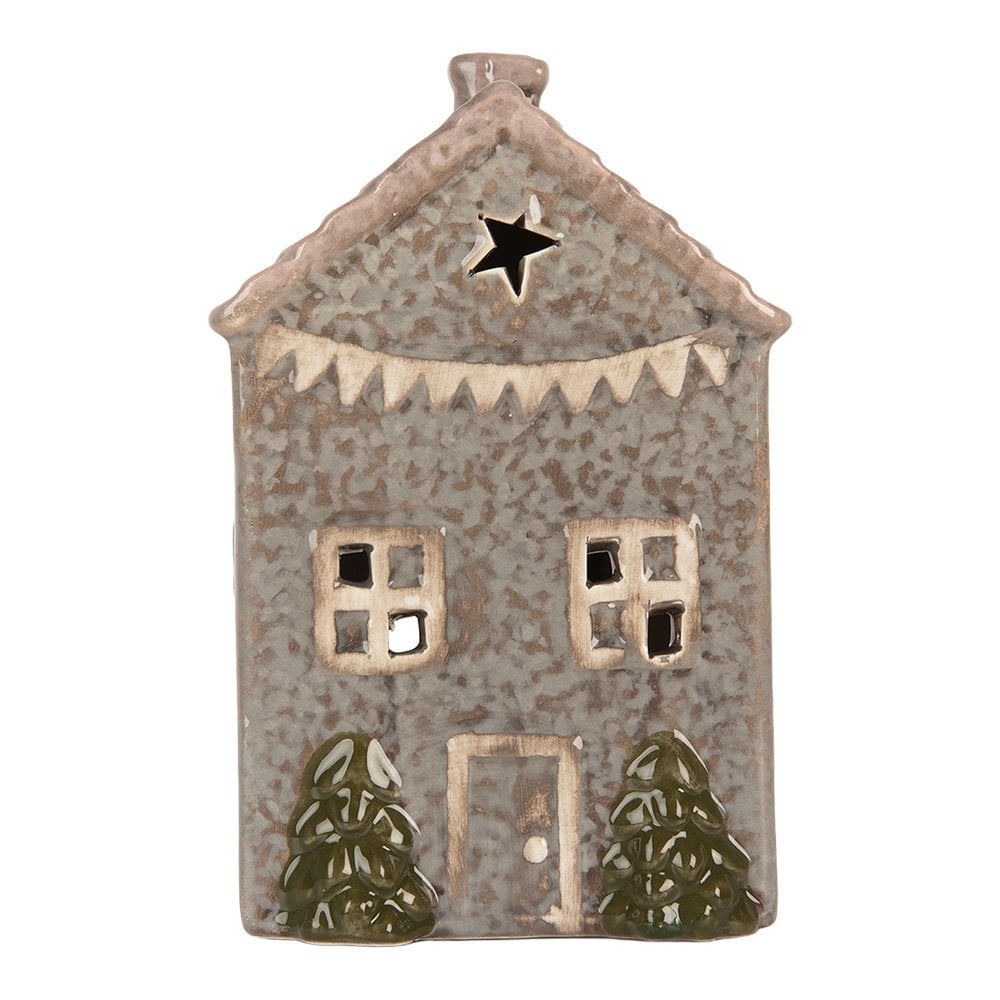 Waxinelichthouder Huis 10x8x15 cm Blauw Keramiek