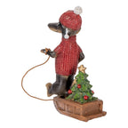 Kerstdecoratie Beeld Hond Teckel 8x4x13 cm Bruin Rood Kunststof