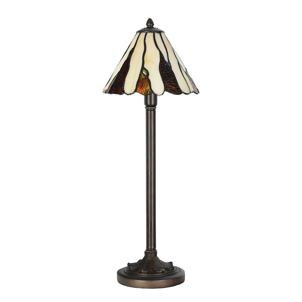 Tiffany Tafellamp Ø 20x60 cm Beige Bruin Glas Tiffany Bureaulamp