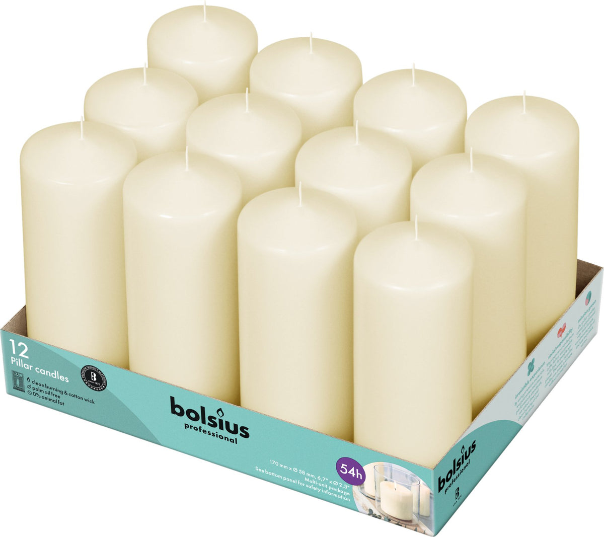 Horeca stompkaarsen 17/6 tray 12 Ivoor