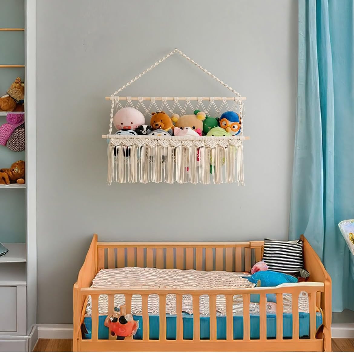 Macrame speelgoedhangmat – hoekopslagoplossing – katoenen touw – enkele laag