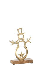 J-Line decoratie Sneeuwman Ster - aluminium/hout - goud - S