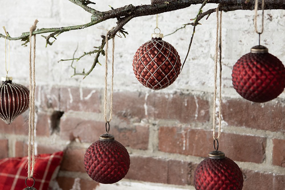 Kerstbal Set van 2 Ø 8 cm Rood Glas Kerstdecoratie