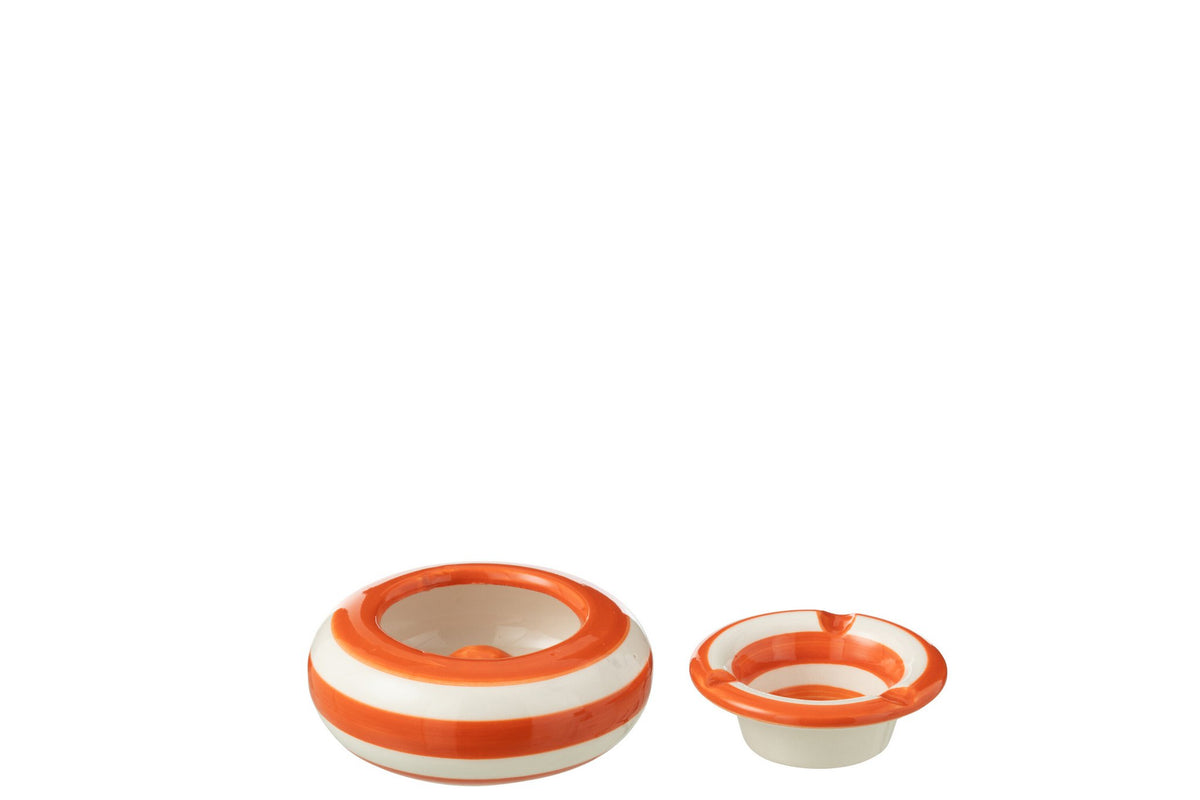 J-Line asbak Ashtray Granada Stripes - keramiek - wit/oranje - small