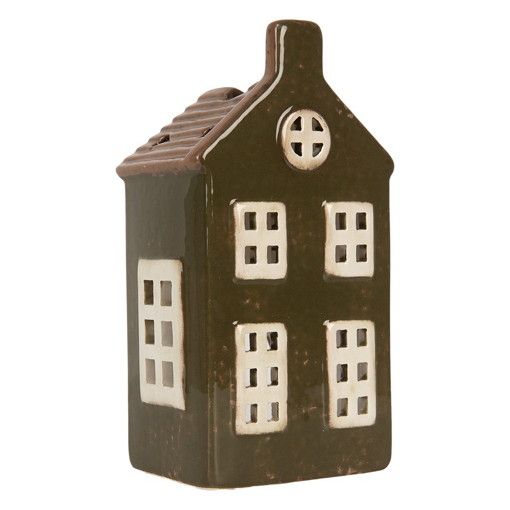 Waxinelichthouder Huis 8x6x16 cm Groen Keramiek