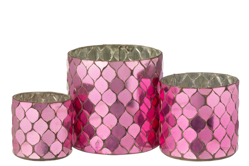 J-Line kaarshouder Cilinder Mozaïek - glas - fuchsia