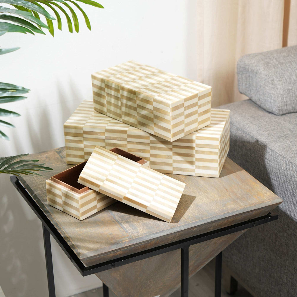 Alicia ivoorkleurige hars opbergdozen - Set van 3