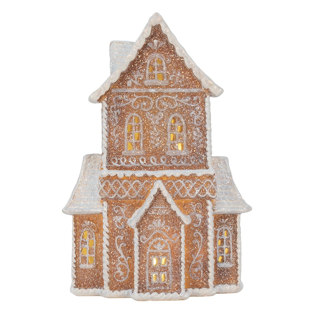Gingerbread house met LED 16x8x23 cm Bruin Kunststof