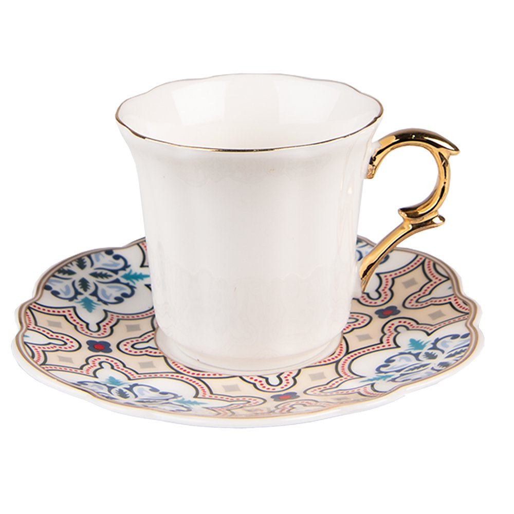 Kop en Schotel 95 ml Wit Beige Porselein Servies