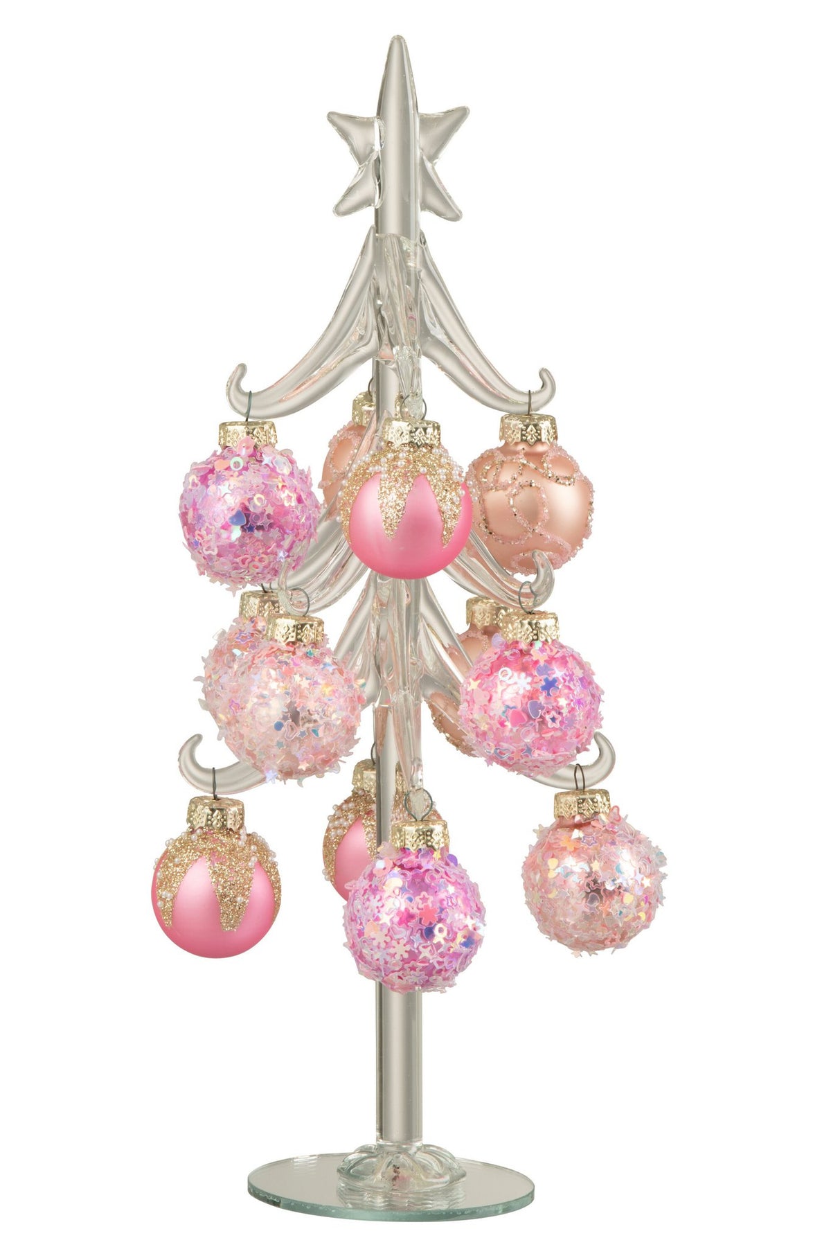 J-Line decoratie kerstboom + Ballen - glas - roze/transparant - L