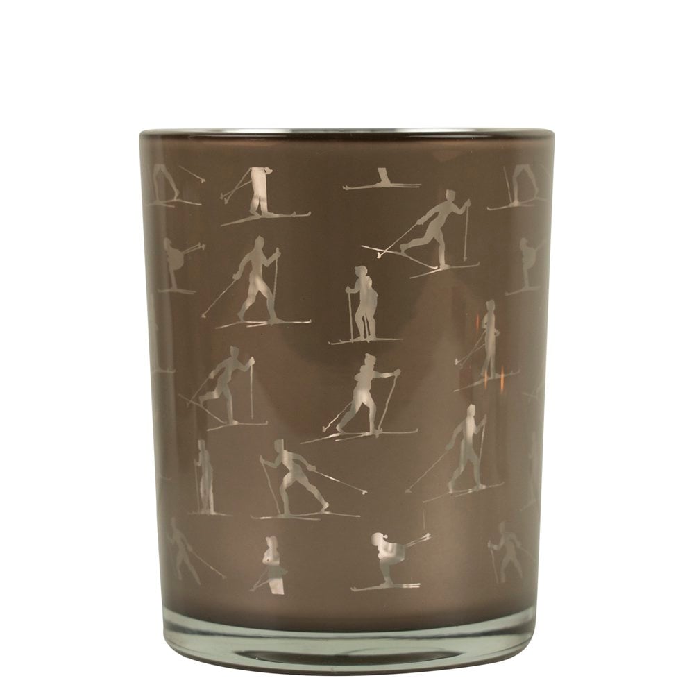 Theelichthouder ski taupe zilver medium 12cm