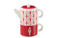 J-Line theepot + tas Notenkraker - keramiek - rood - giftbox