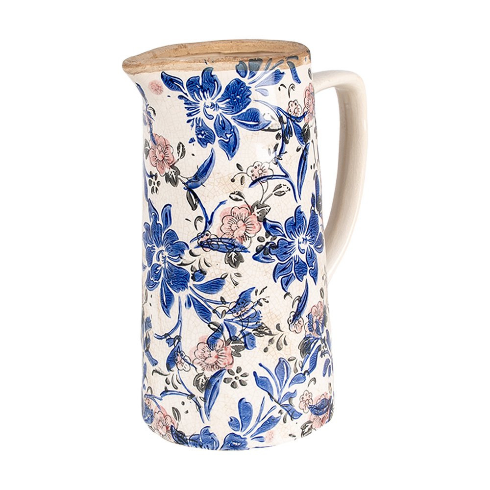 Decoratie Kan 21x14x26 cm Beige Blauw Keramiek Bloemen Schenkkan