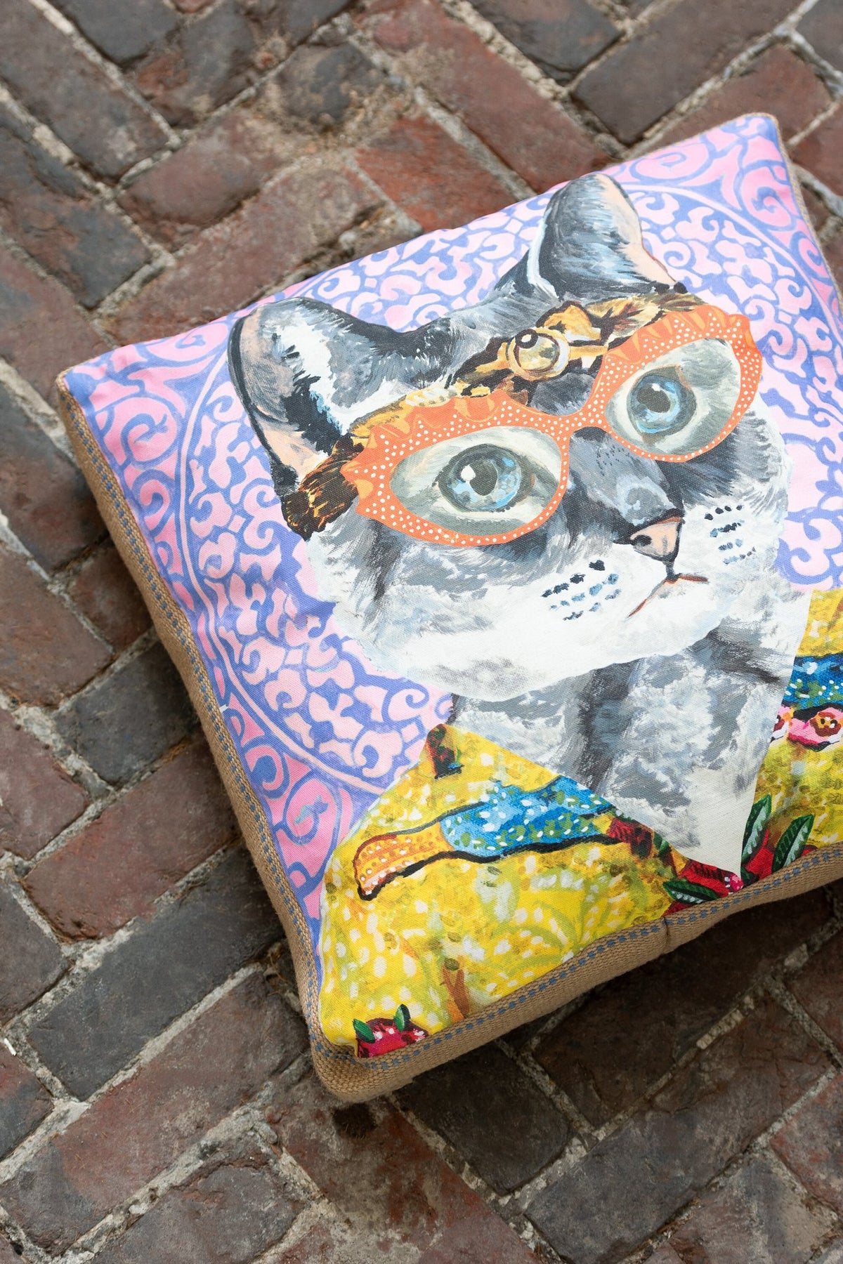 J-Line kussen Kat Popart - polyester/linnen - mix
