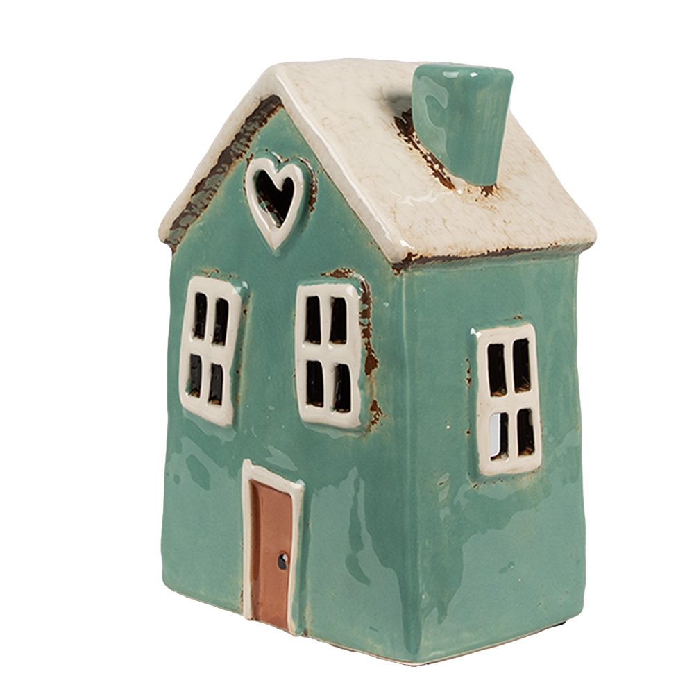 Waxinelichthouder Huis 13x9x18 cm Groen Beige Keramiek Theelichthouder