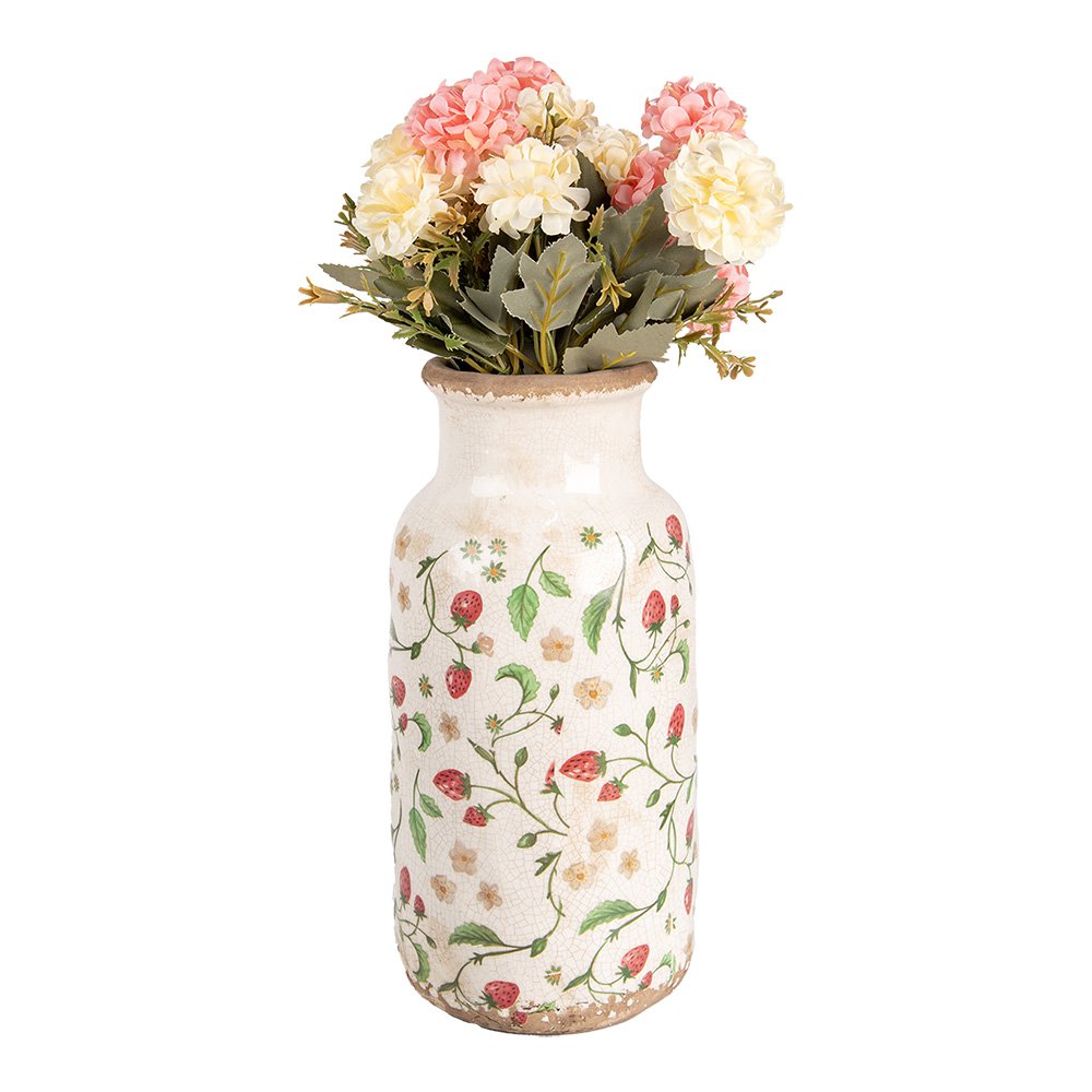 Vaas Ø 15x32 cm Beige Rood Keramiek Aardbeien