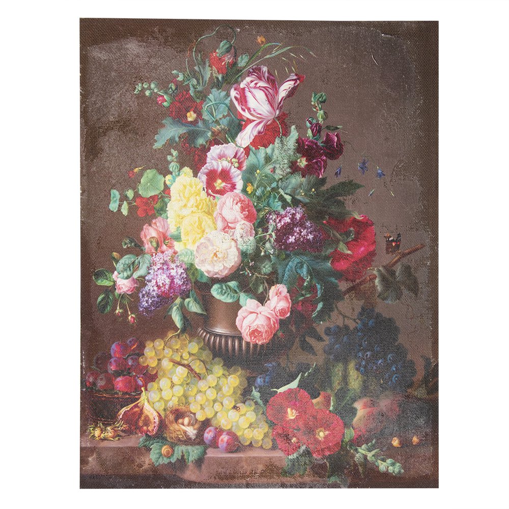 Schilderij 60x80 cm Bruin Rood Canvas Bloemen Canvas Schilderij