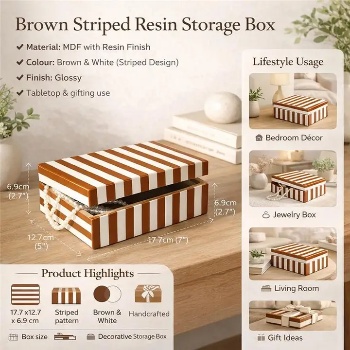 Bruin gestreepte hars opbergdoos MDF decoratieve organisator