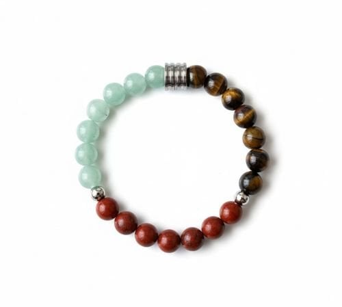 Dames armband Triple Power 8 mm met Aventurijn, Rode Jaspis en Tijgeroog