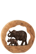 J-Line decoratie Figuur Olifant + Kind - hout/aluminium - brons - L