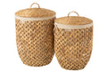 J-Line mand + Deksel Waterhyacinth - jute - naturel - 2 stuks