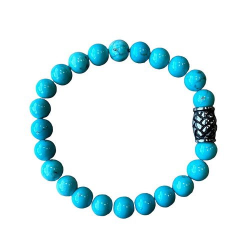 Herenarmband Turquoise 8 mm met Vlecht kraal (21,5 cm)