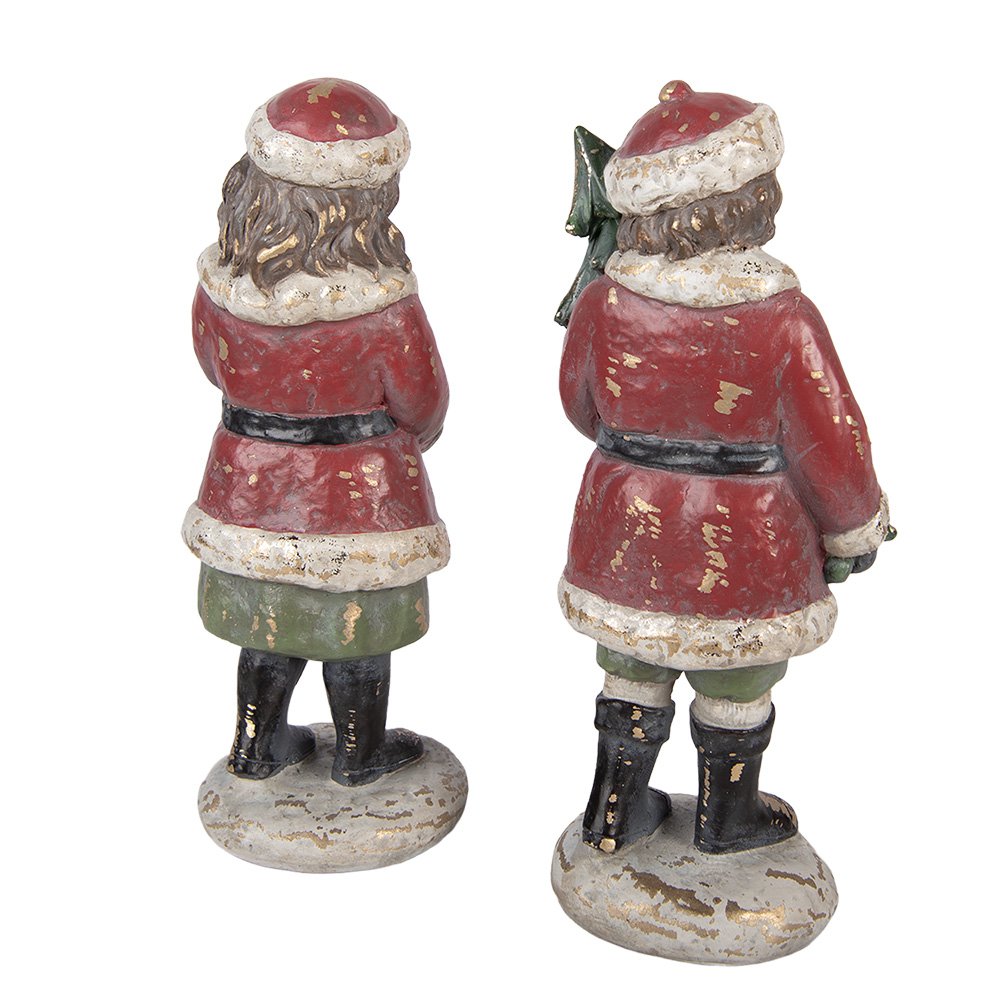 Kerstdecoratie Beeld Kinderen 9x7x22 / 8x8x22 cm Rood Kunststof