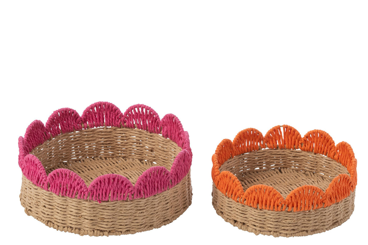 J-Line plateau Geschulpte Rand - papier - oranje/roze - set van 2
