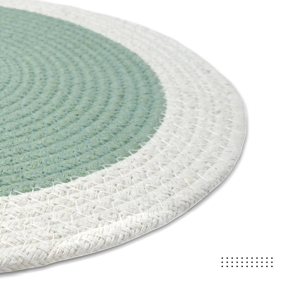 Eettafelplacemats – geribbeld katoen, salie/gebroken wit – 32 cm rond, set van 4