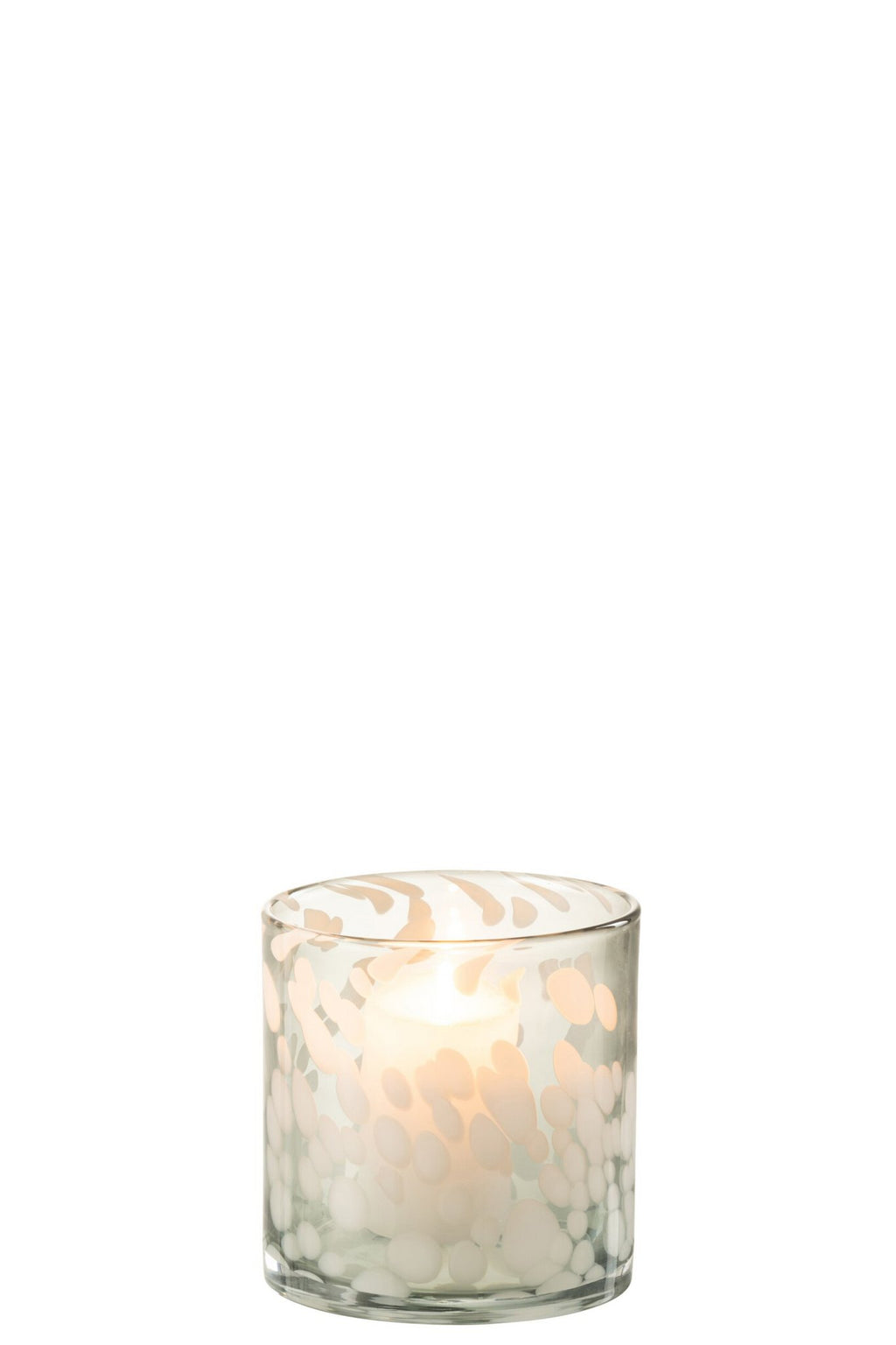 J-Line windlicht Spikkel - glas - grijs/wit - small